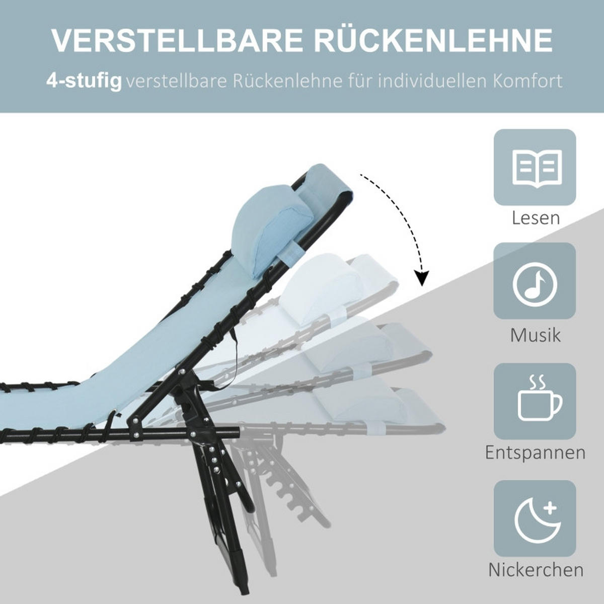 SONNENLIEGE Klappbar Blaugrün - Blau, Metall (58/30/189cm) - ComfortXL