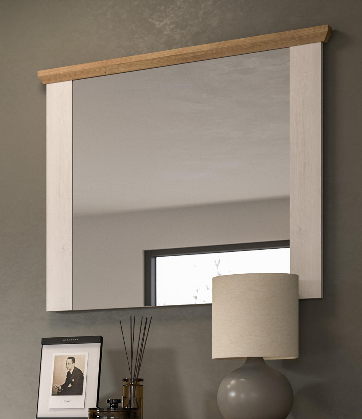 GARDEROBENSPIEGEL weiß Lärche und Eiche, 82 x 70 cm, Wandspiegel im Landhaus-Stil - Weiß/Eiche Artisan, Glas/Holzwerkstoff (82/70/4cm) - Inn.Furn