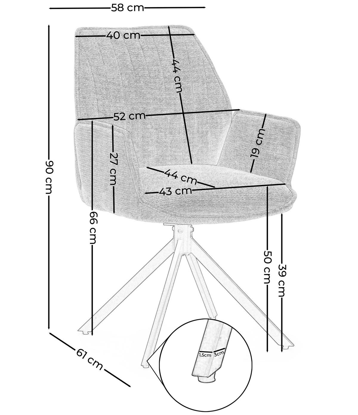 STUHL MERANO drehbar gepolsterter mit Steppung - creme - Chenille - Creme/Schwarz, Textil/Metall (58/90/61cm) - NEW HOME