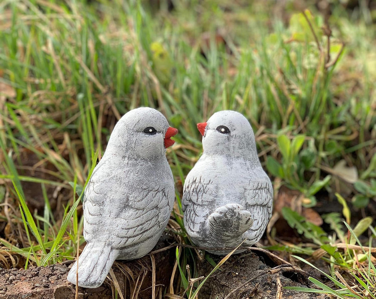 STEINFIGUR 2er Set Vögel – frostfeste & wetterfeste Gartendeko aus Steinguss - Grau, Stein (6/10/11cm) - stoneandstyle