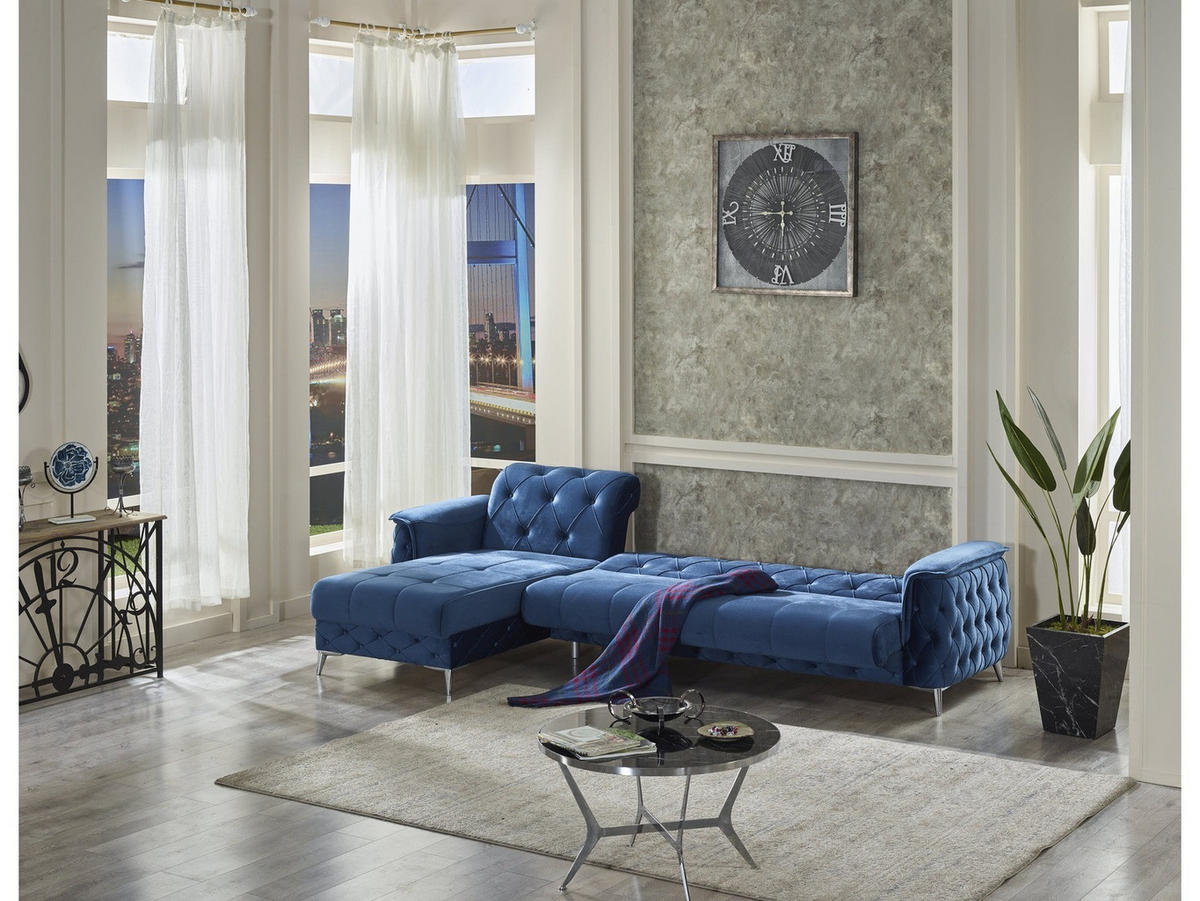 ECKSCHLAFSOFA Sucre Relax - Langer Schenkel Rechts - Blau, Holzwerkstoff/Kunststoff (180/310cm)