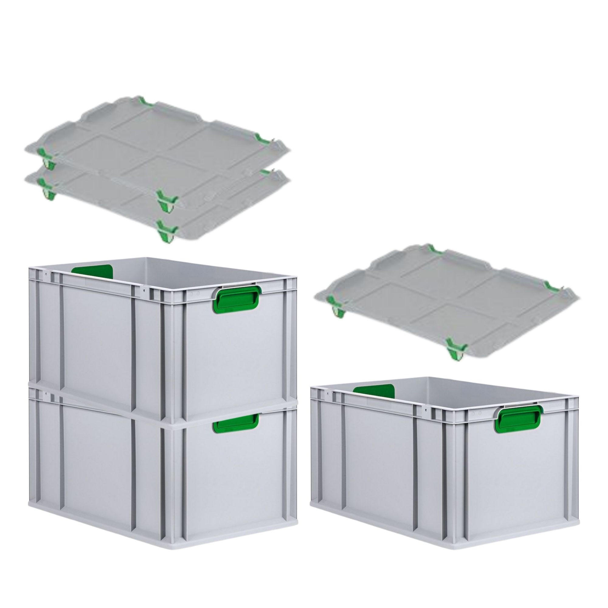 EUROBOX 3x Nextgen Color Mit Auflagedeckel 32x40x60cm Griffe Grün Geschlossen - Grün, Kunststoff (40/32/60cm) - PROREGAL