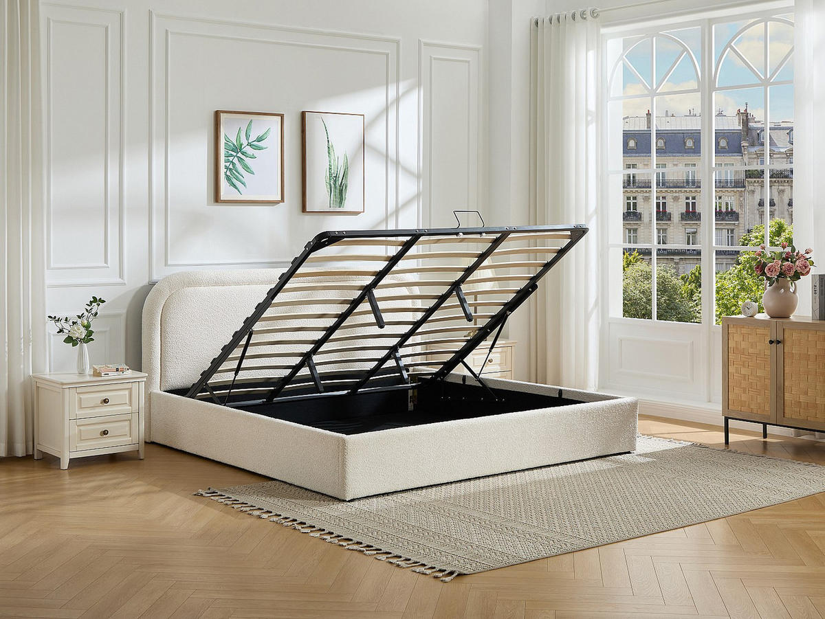 BETT mit Bettkasten - 2 Personen - stoff - beige Fidozia - Beige, Textil (200/200cm) - Vente-Unique