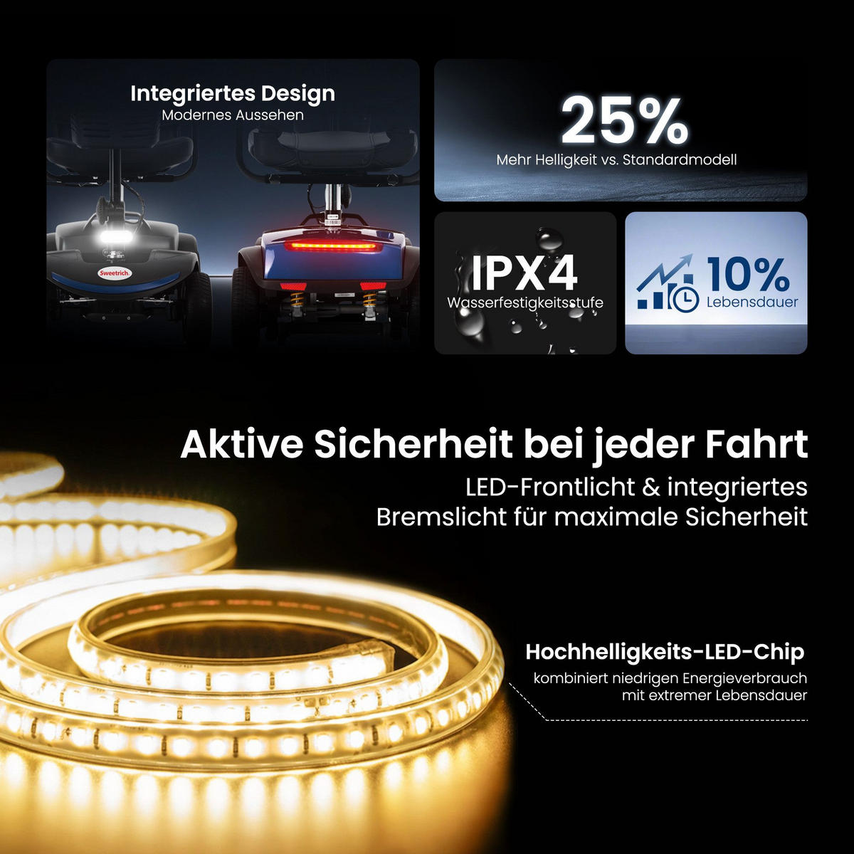 ELEKTROMOBIL 300W 25km Reichweite 360°Drehsitz 136kg Traglast Seniorenmobil - Blau, Metall (50/94.5/119cm) - Gisaae