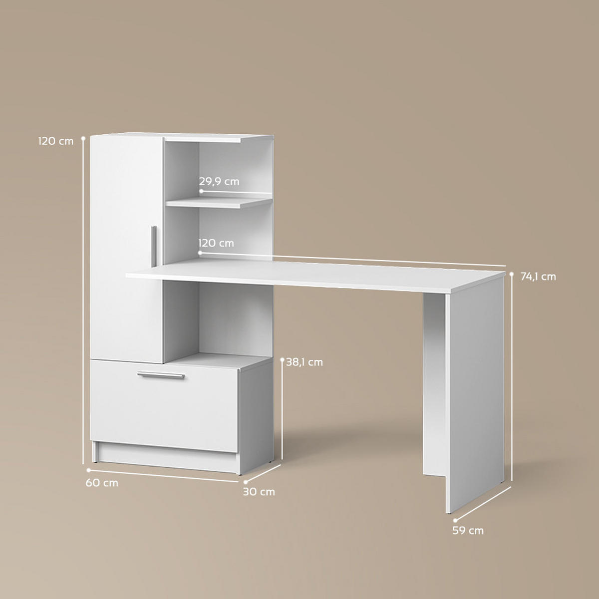 SCHREIBTISCH Lorena Weiß 150 x 120.1 cm mit 2 Türen - Weiß, Holzwerkstoff (59.3/150/120.1cm) - Livinity®