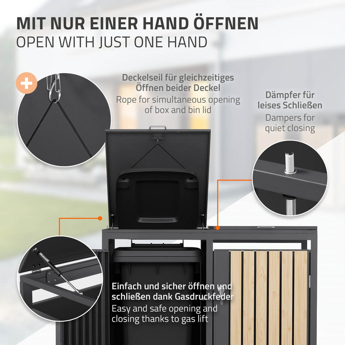 MÜLLTONNENBOX 2er Anthrazit-Lärchenoptik - Naturfarben, Metall (132/120/80cm) - ML-DESIGN