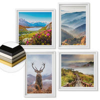 WANDBILDER 4er-Set - 50x50 cm & 40x60 cm Weißer Rahmen - Berglandschaft, See, Hirsche - Weiß, Kunststoff (50/50cm) - ArtPrintCave