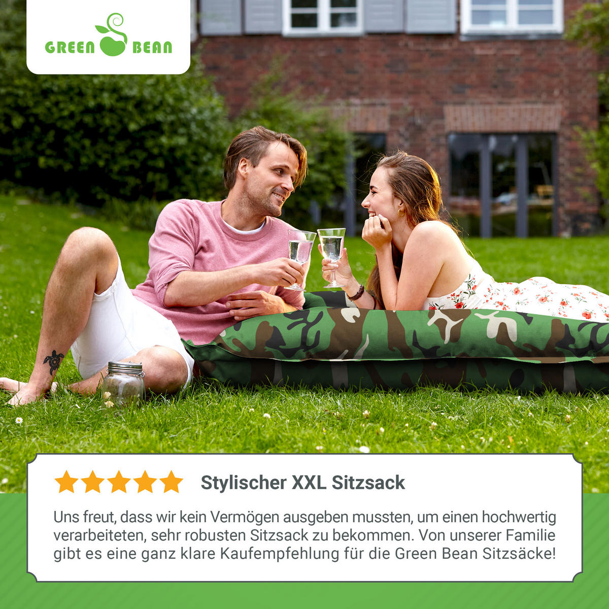 RIESEN-SITZSACK "Square" 140x180cm 380 L - Braun/Grün, Textil (140/25/180cm) - Green Bean
