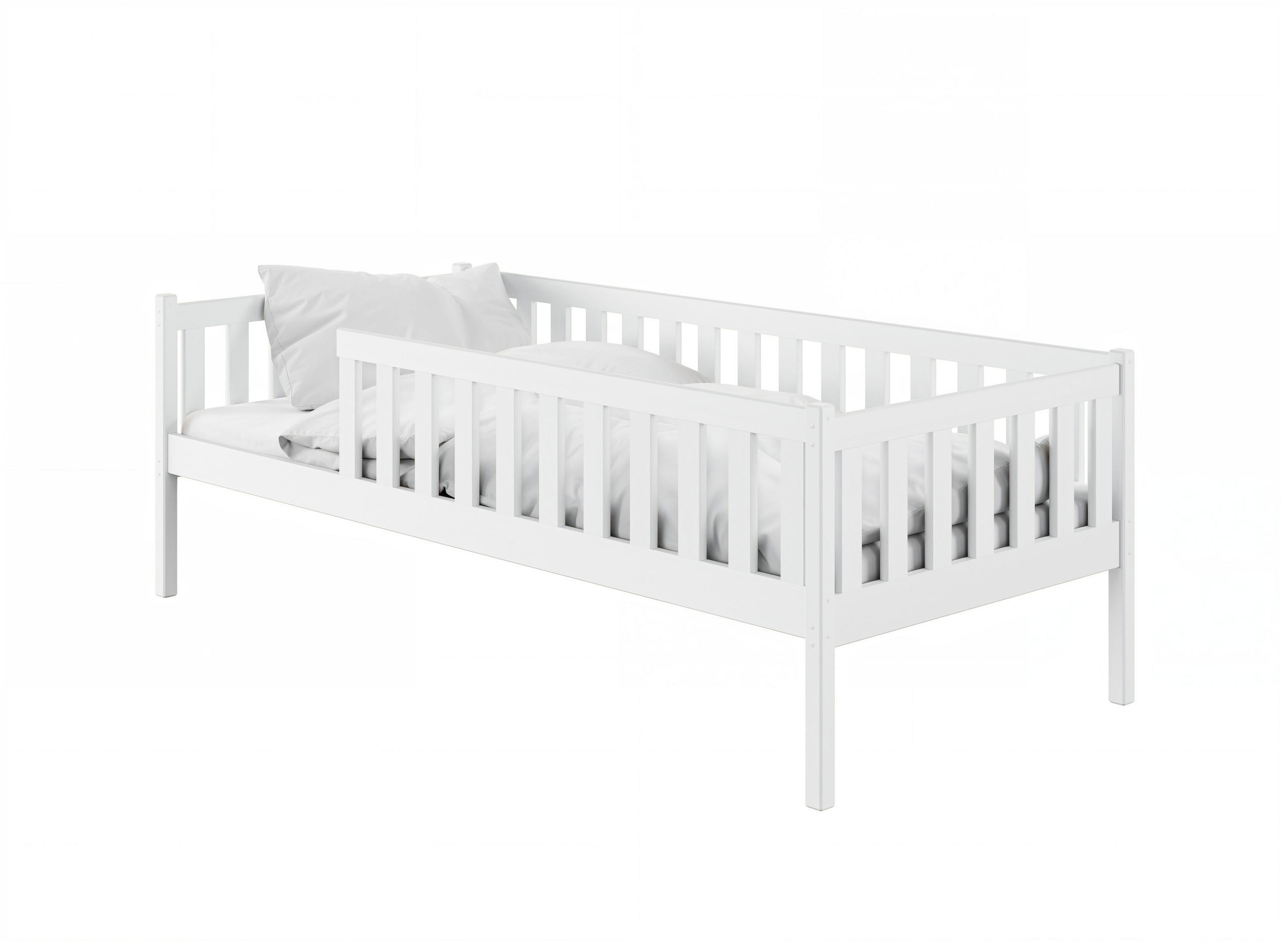 KINDERBETT mit Rausfallschutz, Lattenrost und Matratze 90x190 in weiß - Weiß, Holz - Kids Collective