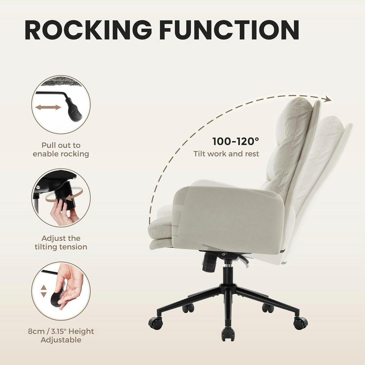 BÜROSTUHL mit Rollen und hoher Rückenlehne Beige - Beige, Textil (72/106/72cm)