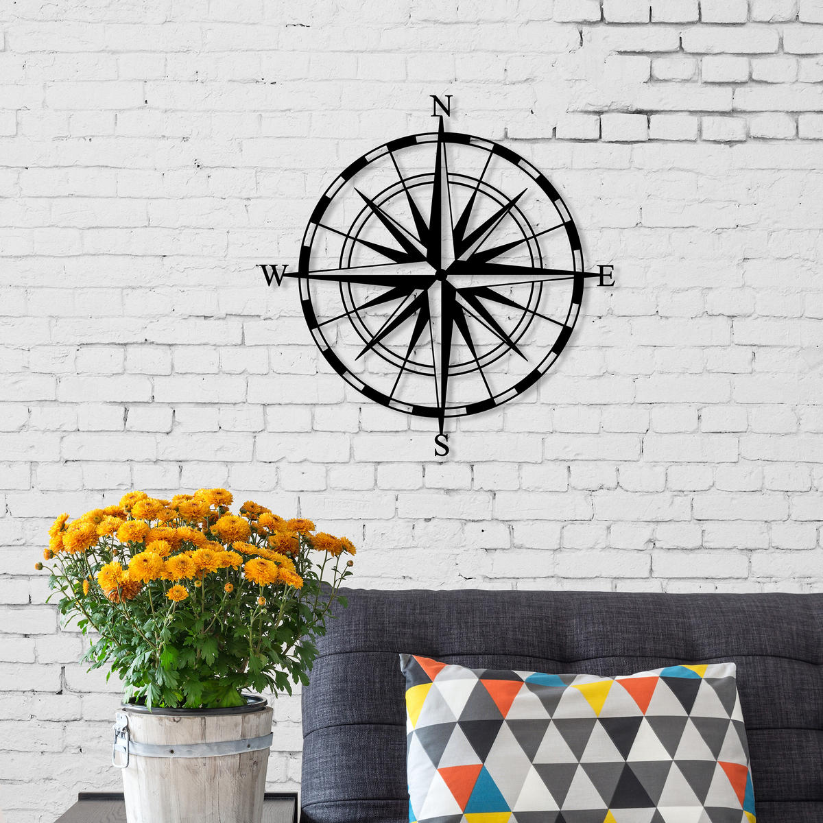 WANDDEKORATION Metal Nr.23 Compass 45/45/1.5 cm - Schwarz, Metall (45/45/1.5cm) - Decortie