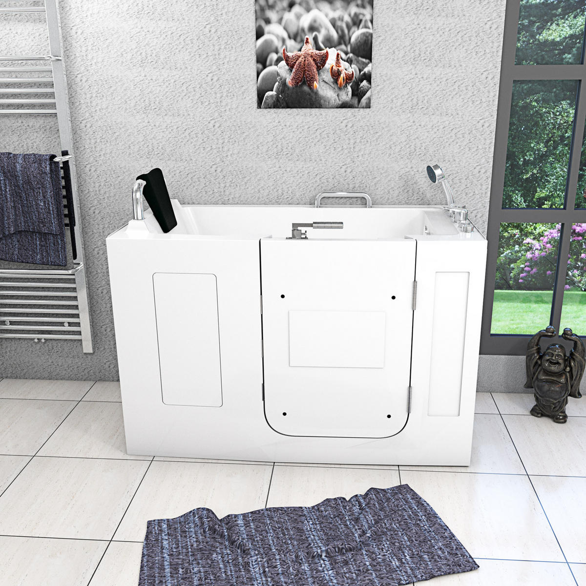 SITZWANNE Whirlpool mit Tür S07WP-B-R - Weiß, Glas/Kunststoff (76/116/140cm) - AcquaVapore by Sandra Jentho