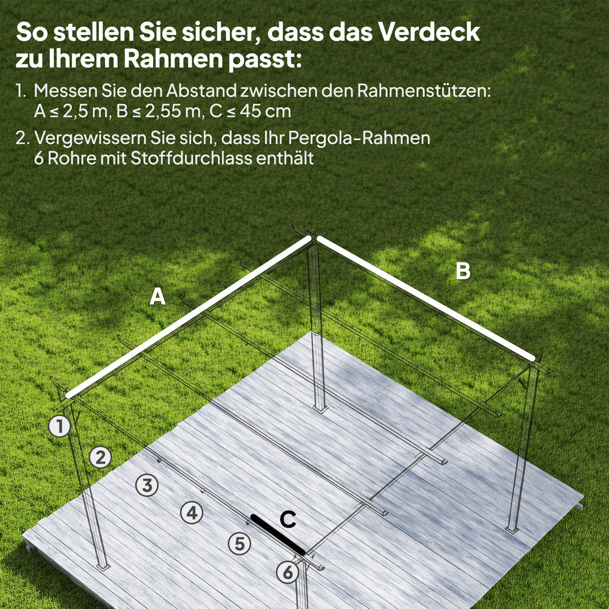 ERSATZDACH für 3 x 3 m Pergola, wasserdicht Grau - Hellgrau, Textil (255/6/250cm) - Outsunny