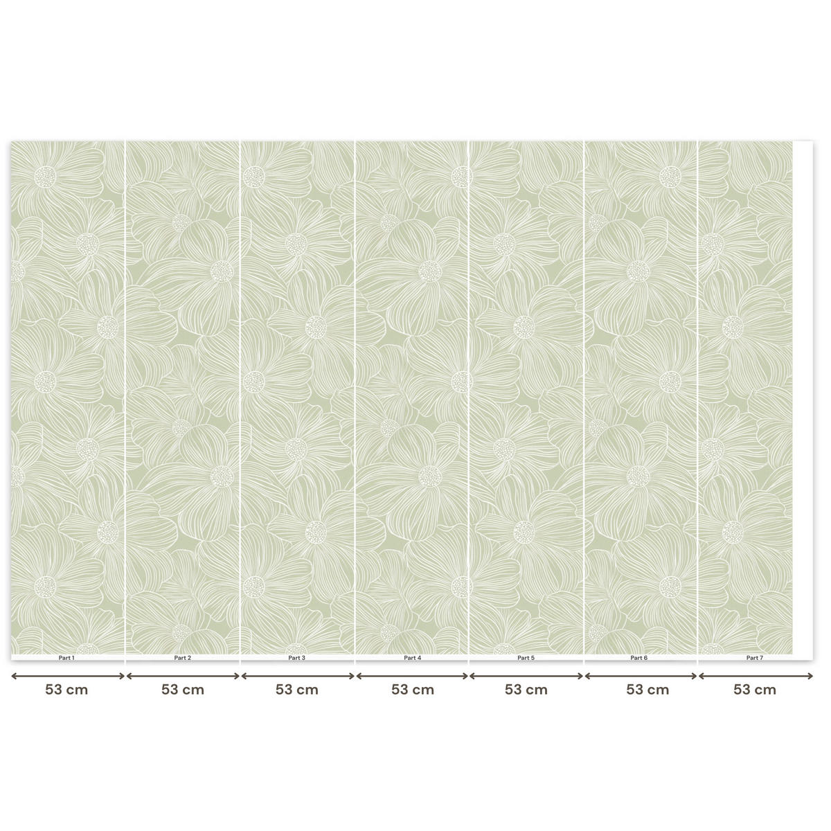 TAPETE - Gelassenheit - Blumen - Grün - 350x240 cm - Salbeigrün, Papier (350/240cm) - OnlyWow