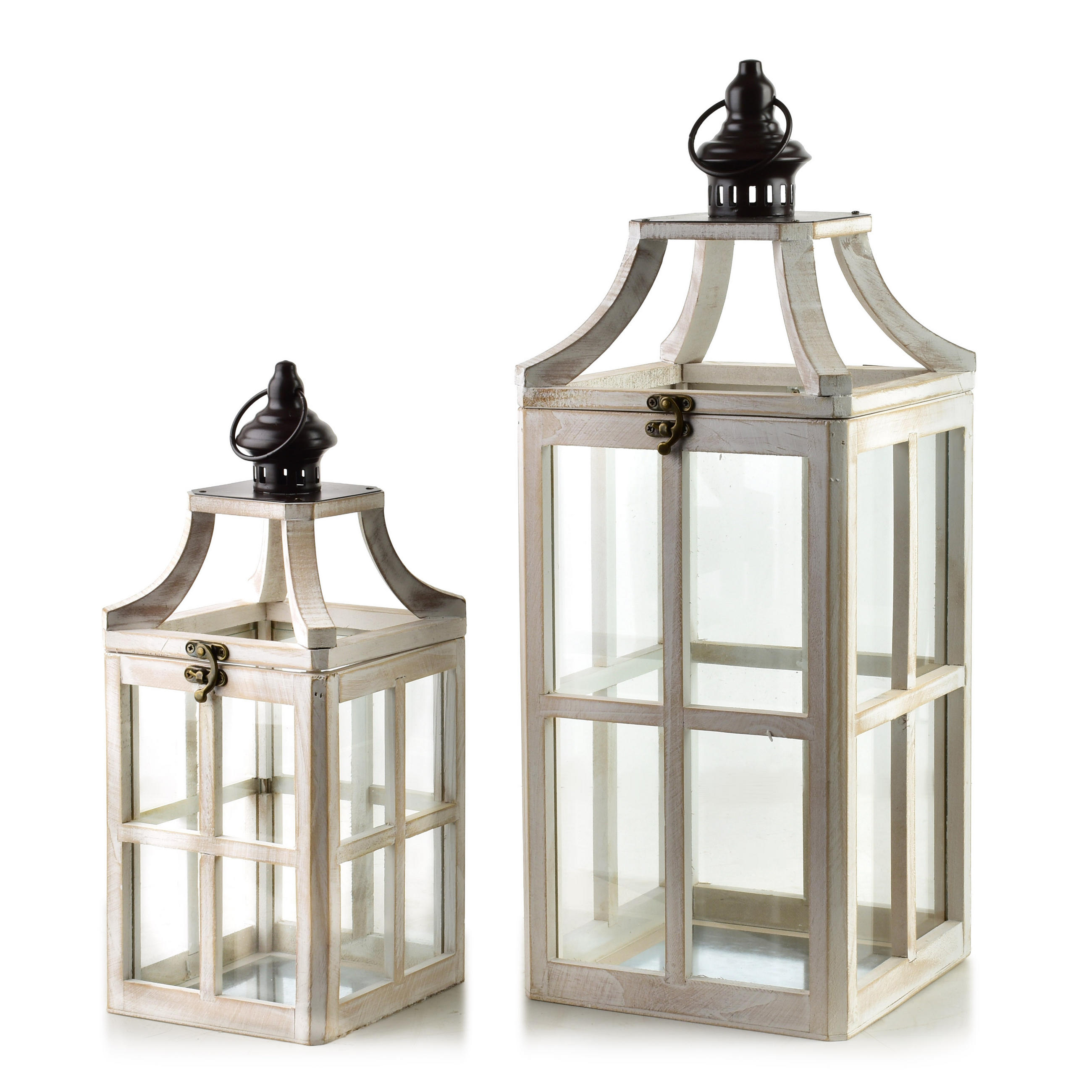 LATERNE Levi 2er Set Beige 20/20/53 cm Holz - Weiß, Holz (20/53/20cm) - Mondex