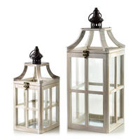 LATERNE Levi 2er Set Beige 20/20/53 cm Holz - Weiß, Holz (20/53/20cm) - Mondex