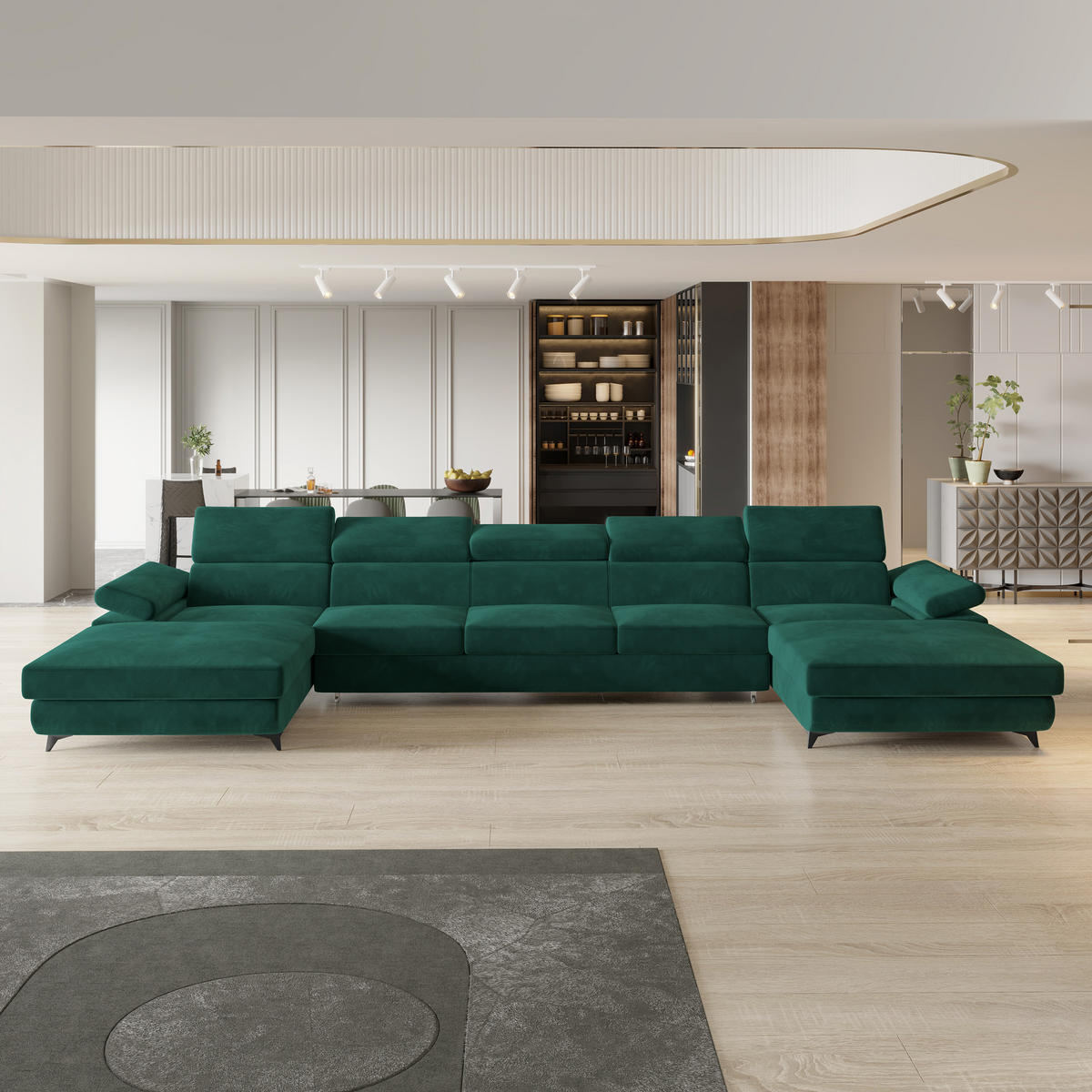 ROHOVÁ SEDAČKA VIVENTE zelená barva - černá/zelená barva, kov/dřevo (410/190cm) - MASSENO