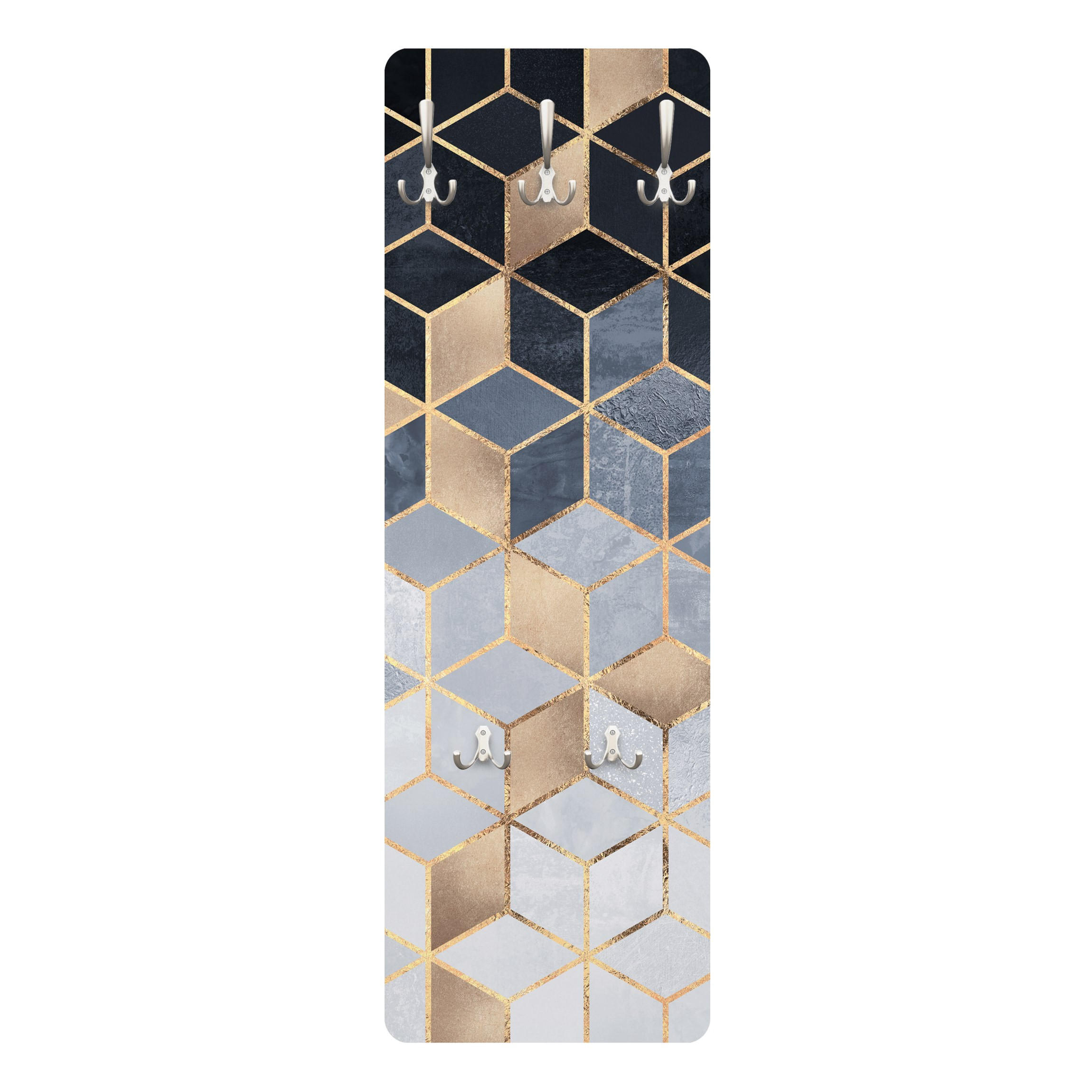 WANDGARDEROBE - Blau Weiß goldene Geometrie 34/105 cm - Goldfarben, Holzwerkstoff (34/105/1.6cm) - Bilderwelten
