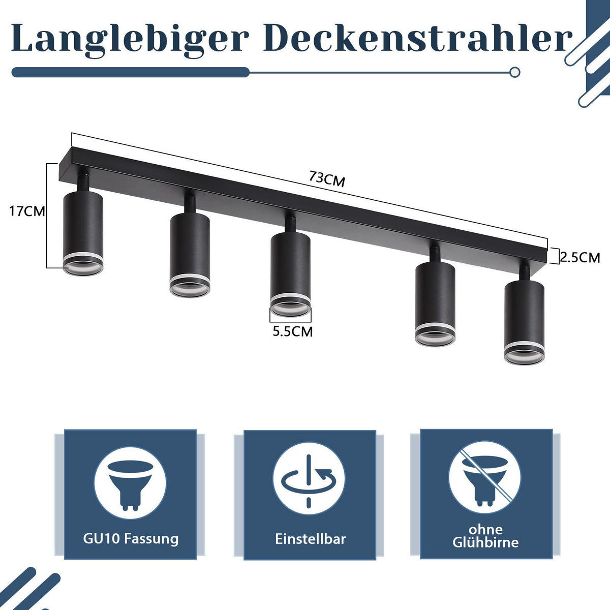 STRAHLER Tölz 5-flammig 73/5/17 cm - Schwarz, Metall (73/5/17cm) - Nettlife