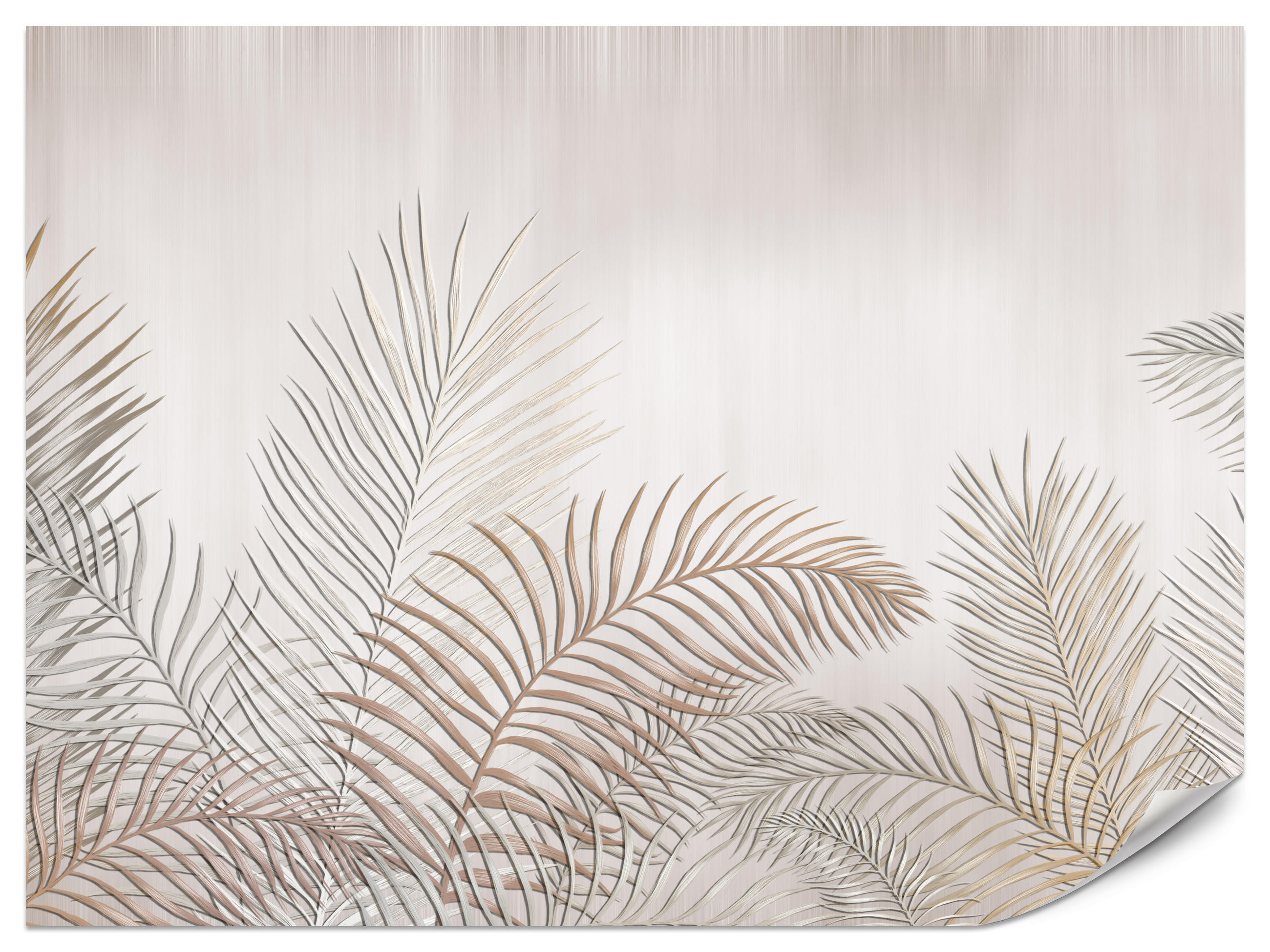 FOTOTAPETE für Schlafzimmer Beige Palmenblätter Delikat 450x315 - Beige/Braun, Papier (450/315cm) - Muralo