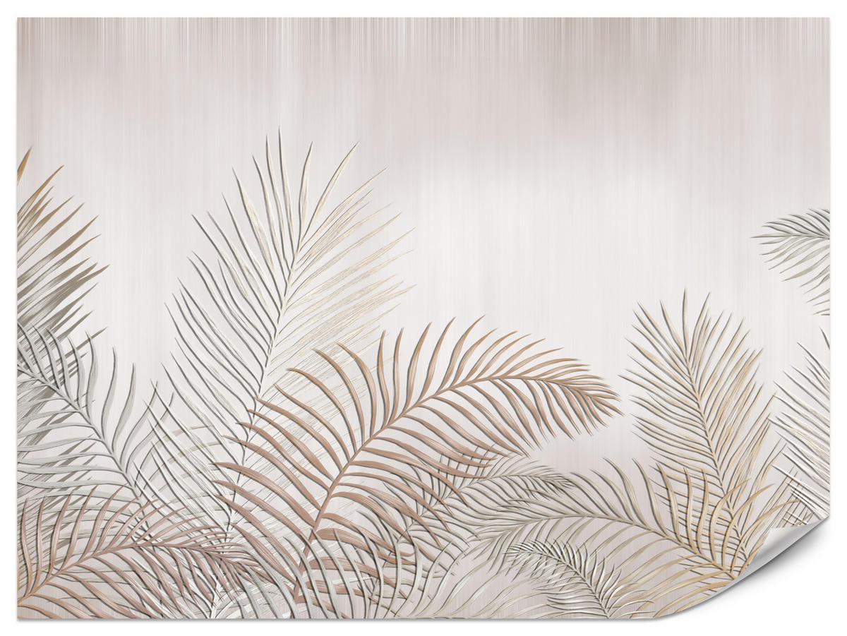 FOTOTAPETE für Schlafzimmer Beige Palmenblätter Delikat 450x315 - Beige/Braun, Papier (450/315cm) - Muralo