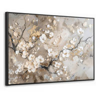 LEINWAND Bilder mit Rahmen - Blumen - Weiß - Gold - Beige - Luxus - 140x90 - Greige, Textil (140/90cm) - MuchoWow