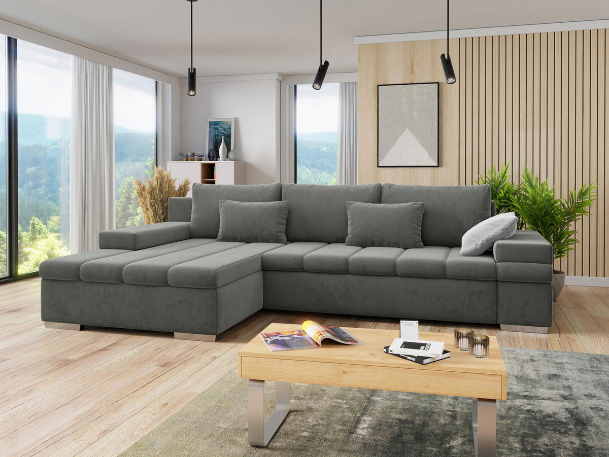 ECKSOFA Bangkok Premium, Seite: Links - Silberfarben/Hellgrau, Holz/Textil (310/175cm) - MIRJAN24