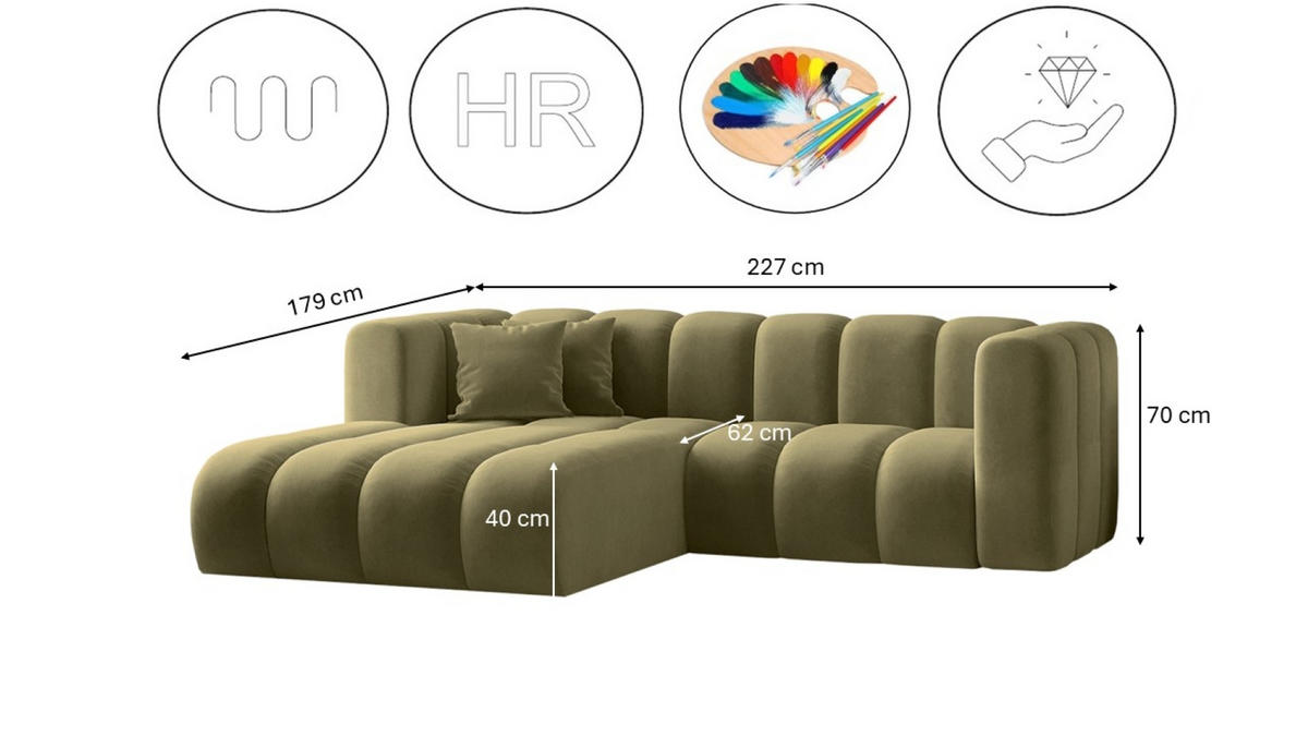 ECKSOFA L-from, Sofa Grand modular stoff Salvador Olive Links - Olivgrün, Holz (179/227cm) - Kaiser Möbel