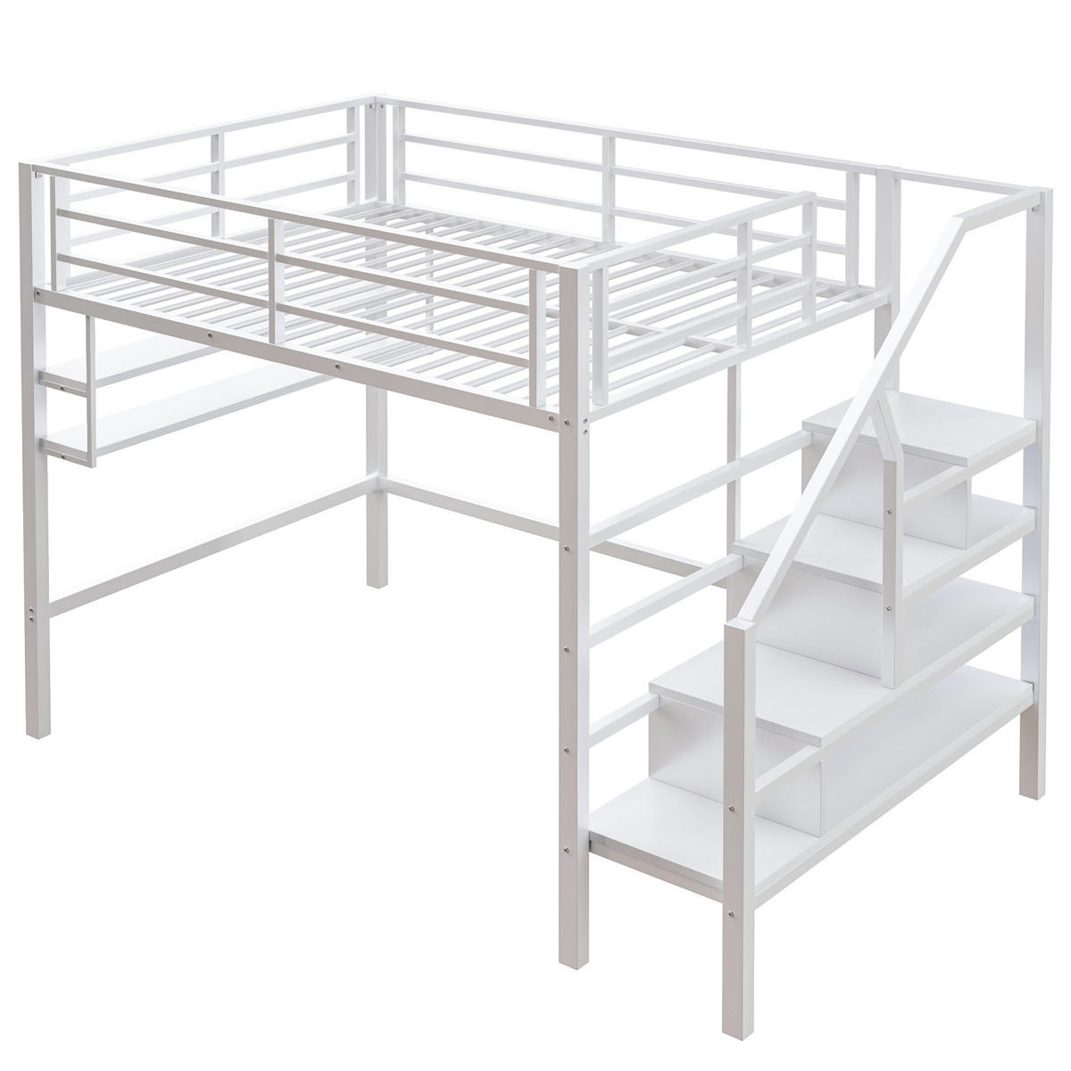 HOCHBETT 140/200 cm Weiß aus Metall mit Stauraumleiter - Weiß, Metall (140/200cm) - OKMYHOME
