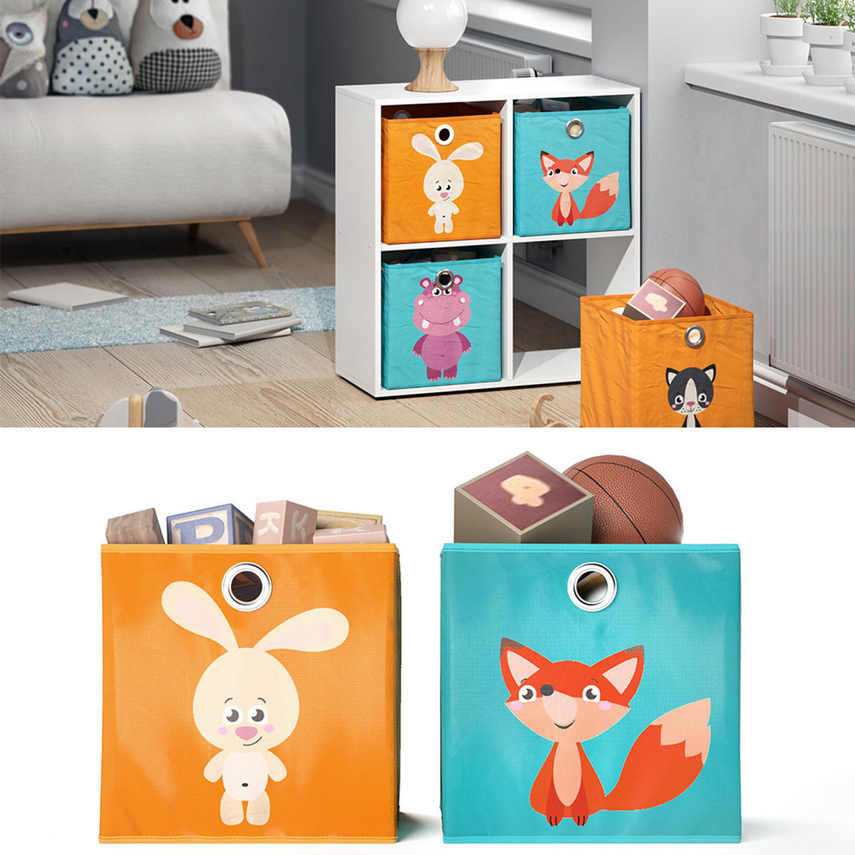 FALTBOX Orange/Blau 30 x 30 cm 2er Set - Blau/Orange, Wellpappe (30/30cm) - Vicco
