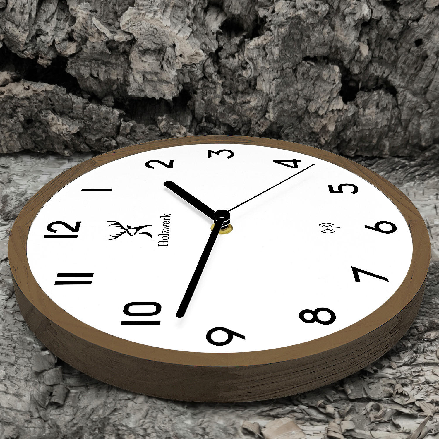 WANDUHR Holz Designer PAPENBERG (FUNK) Loft Wand Uhr, braun, weiß - Schwarz/Braun, Holz/Metall (25/25/2.4cm) - Holzwerk