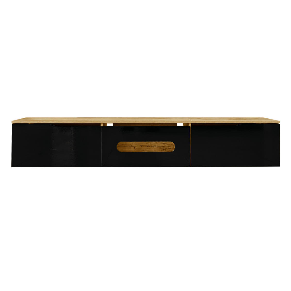 TV ormarić 180/35/30 cm crni u dekoru drva od MDF-a i iverice s LED rasvjetom i tihim zatvaranjem - crna, drvni materijal (180/30/35cm) - OKWISH