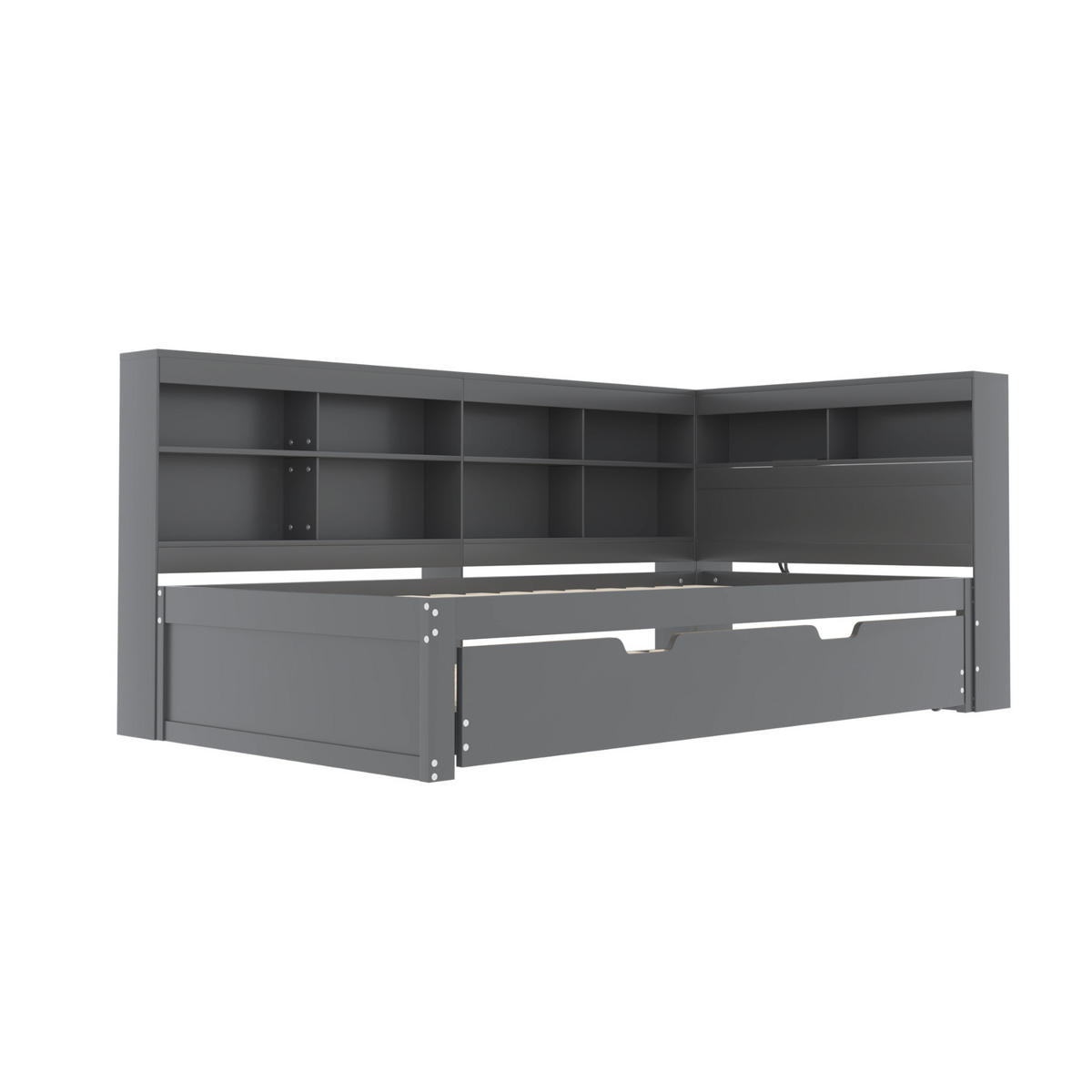 AUSZIEHBETT 90/200 cm DE-01240, in Grau, mit USB und Ablagefächern - Grau, Holz (90/200cm) - ComfortXL