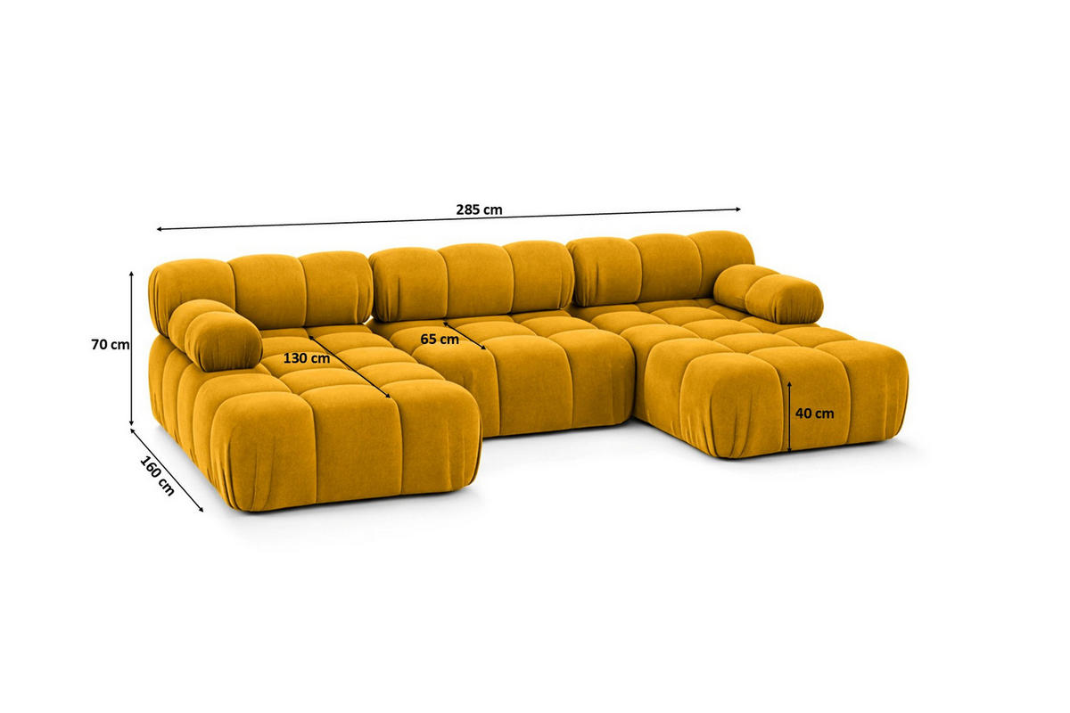ECKSOFA U-Form, Stoff Velours Salvador, Gelb, Selia U - Gelb, Holz (285/70/160cm) - Kaiser Möbel