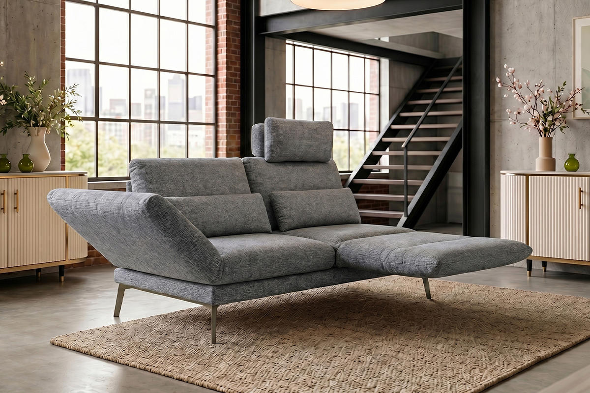 SOFA HOLLY Grau Flachgewebe - Braun/Grau, Textil/Metall (176/90/92cm) - KAWOLA
