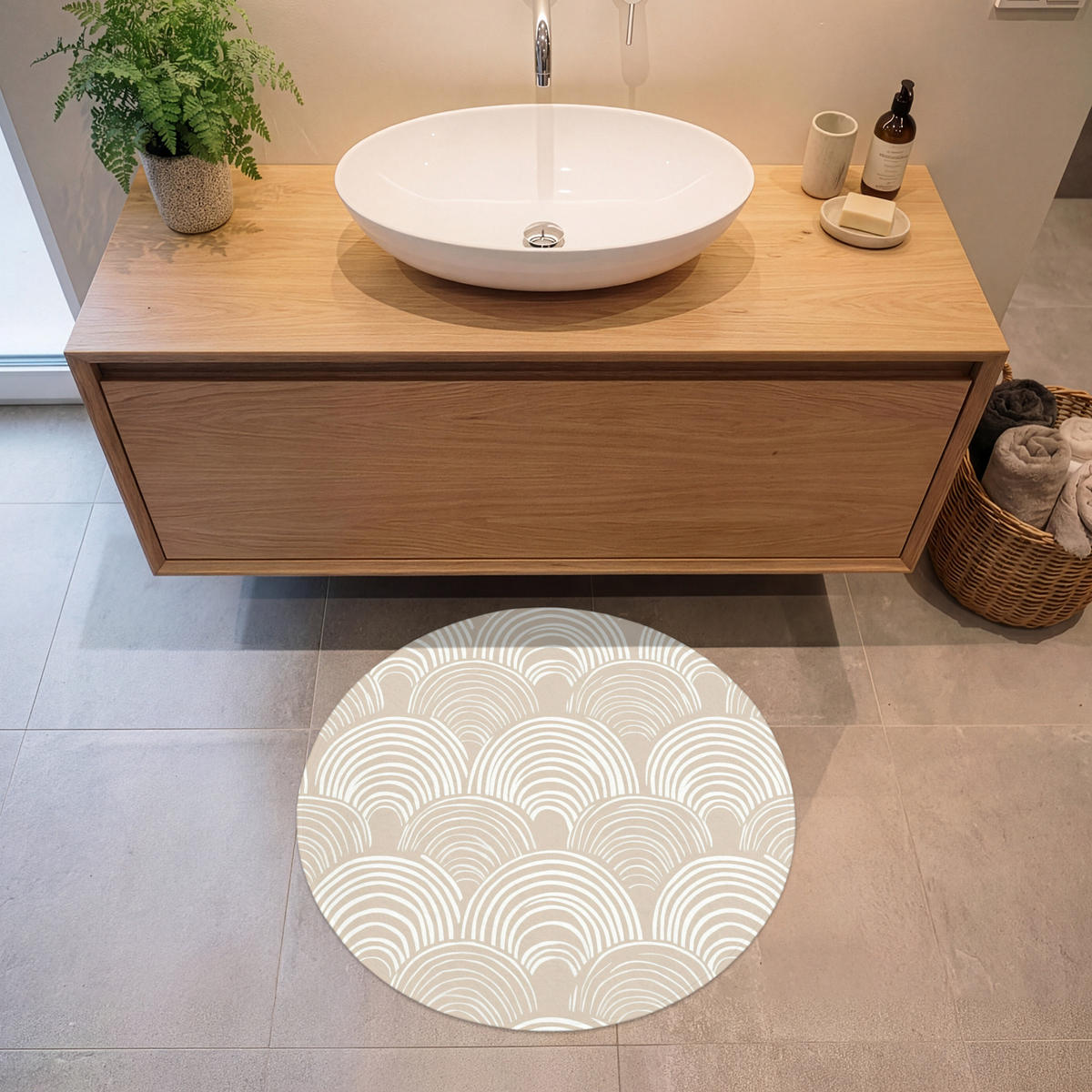 KOUPELNOVÁ PŘEDLOŽKA Vlny - Textura - Béžová 70x70 cm - kašmírová, textil/plast (70/70cm) - OnlyWow