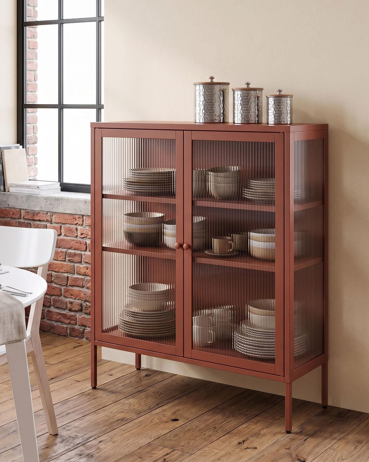 SIDEBOARD mit Glastüren Metall 90 cm Goldbraun Lerryn - Goldfarben, Metall (90/111/35cm) - Beliani