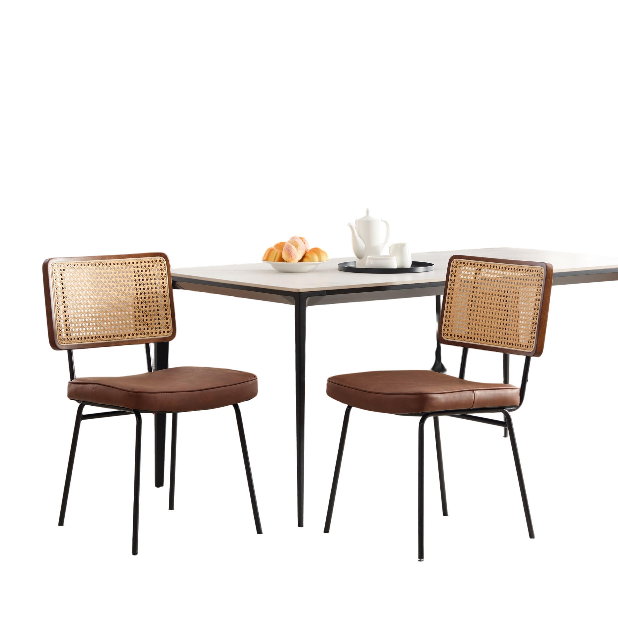 STUHL-SET DE-36881 2 Stück mit PU-Leder und Rattan-Optik Braun - Braun, Metall (58/82/47cm) - ComfortXL