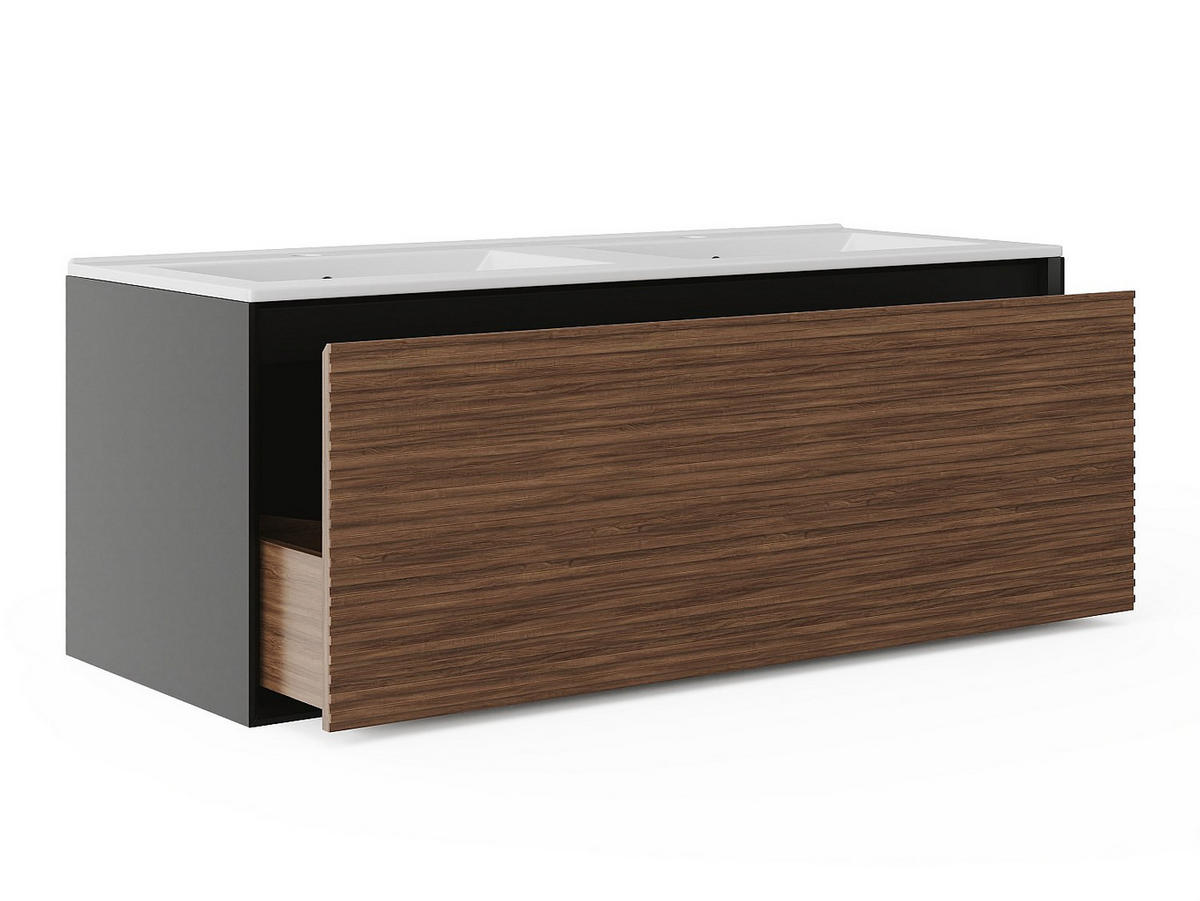 DOPPELWASCHTISCH - 120 cm x 45.8 cm - Holz, Platte - Schwarz, Naturfarben Dunkel - BANIVA - Schwarz/Naturfarben, Holz (120/45/45.8cm) - Vente-Unique