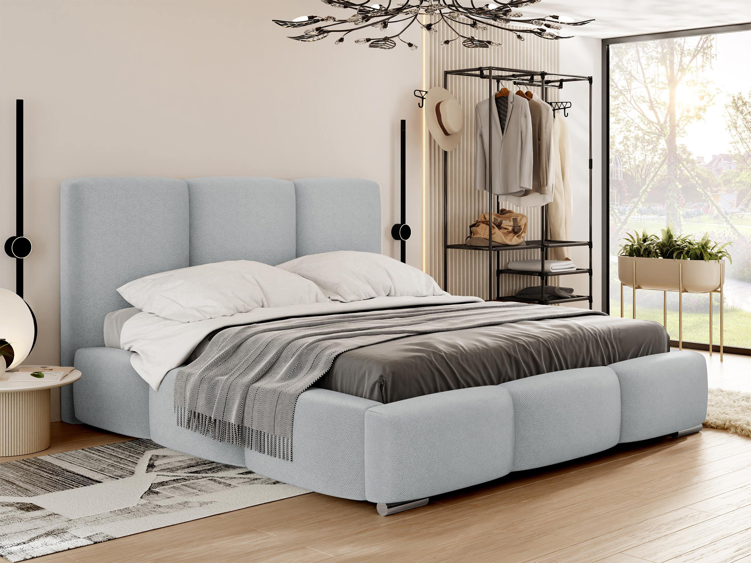 POLSTERBETT Olweria - Chromfarben/Hellgrau, Holz/Textil (160/200cm) - MIRJAN24