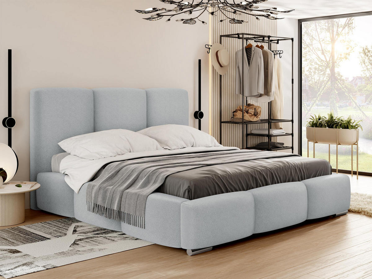 POLSTERBETT Olweria - Chromfarben/Hellgrau, Holz/Textil (160/200cm) - MIRJAN24