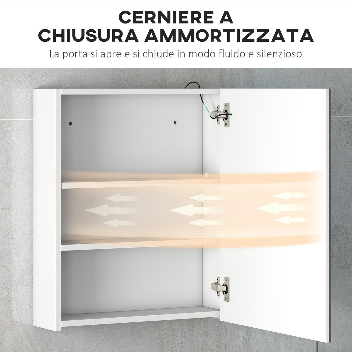 SPIEGELSCHRANK , Spiegel und LED-Beleuchtung ,2 Einlegeböden, 60 x 50 x 15 cm - Weiß, Glas (50/60/15cm) - Vallsero
