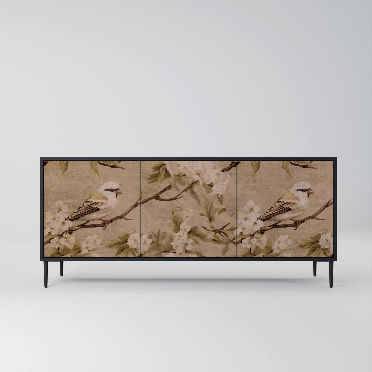 SIDEBOARD PETAL DISTINGUISH, Eicheneffekt, 164,5x42x77,5 cm, 3 Türen - Eichefarben/Buchefarben, Holzwerkstoff/Buchenholz (164.5/77.5/42cm) - SpaceRebels