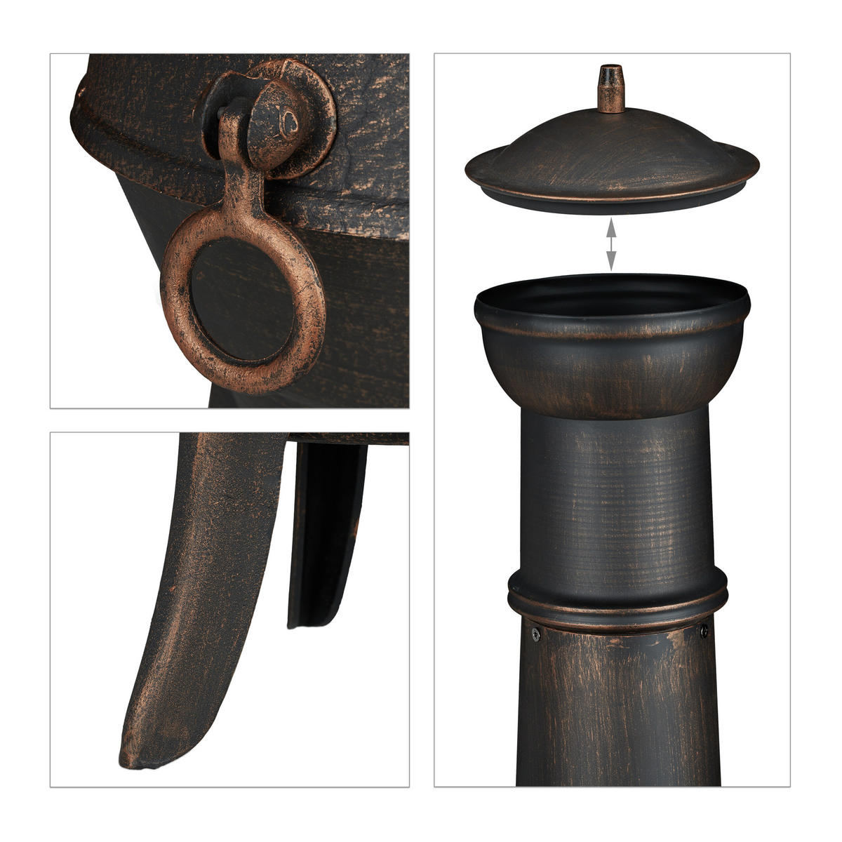 TERRASSENOFEN - Dunkelbraun, Metall (53/110/44cm) - Relaxdays