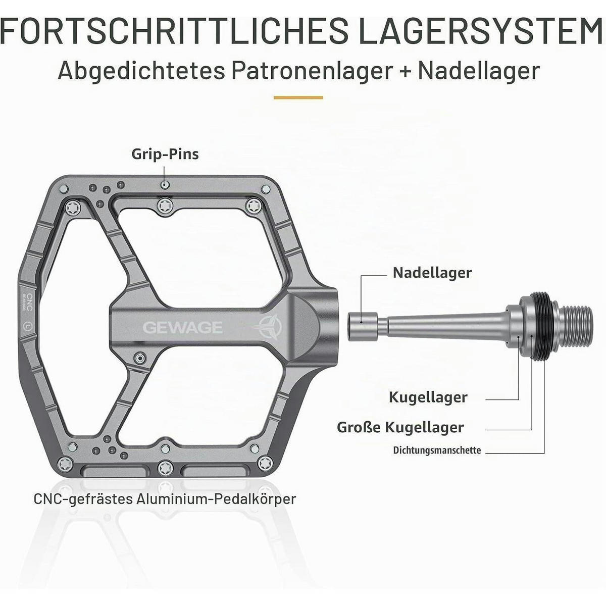 FAHRRADPEDALE CNC Aluminium 3-fach-Lagersystem 9/16″ Chromoly - Grau, Metall (10.4/1.5/11cm)