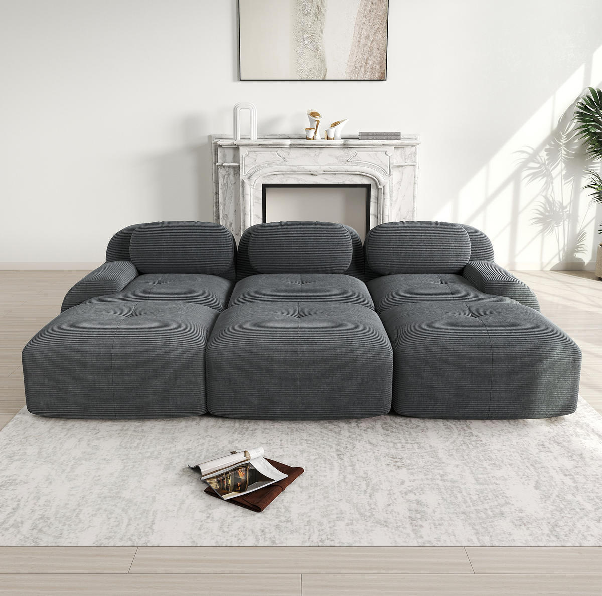 SOFA modular rahmenlos Cord Grey montagefrei - Grau, Textil (298/75/178cm) - IVMEU