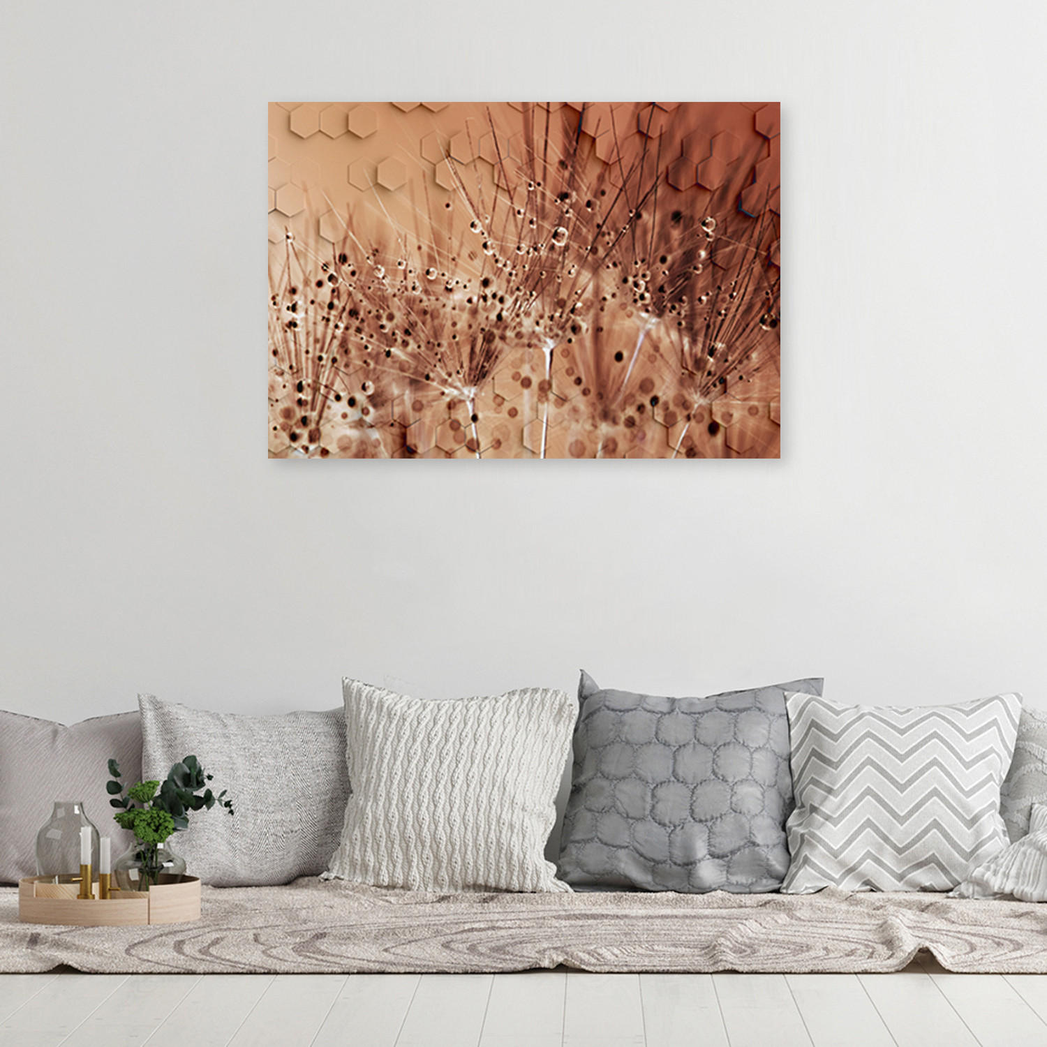 WANDBILD pusteblume in tau tropfen - Orange, Textil (60/40cm) - Feeby