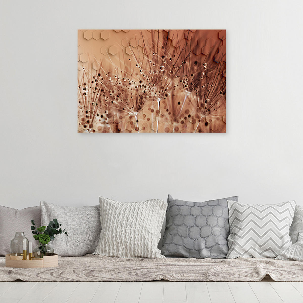 WANDBILD pusteblume in tau tropfen - Orange, Textil (60/40cm) - Feeby