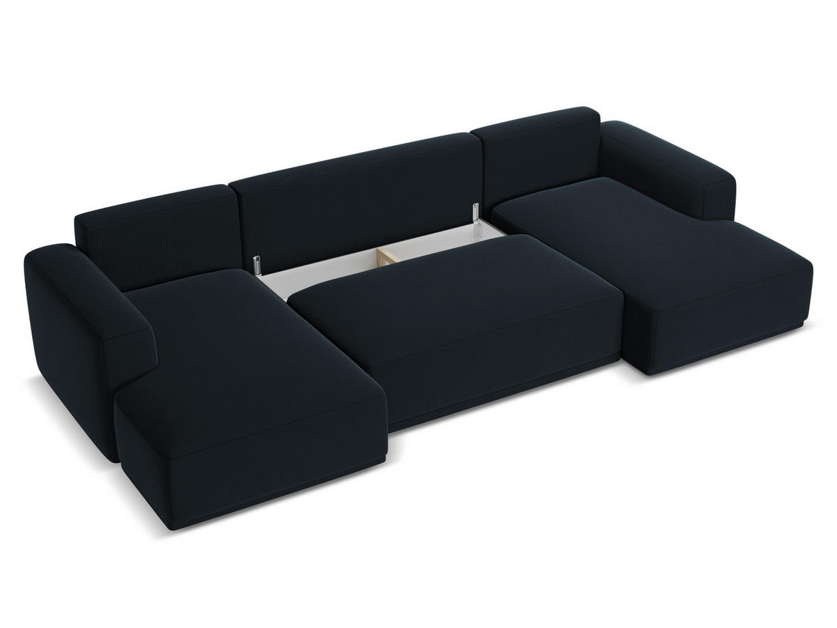 WOHNLANDSCHAFT Samt Stoff Blau - Blau/Schwarz, Kunststoff/Textil (333/91/160cm) - Makamii