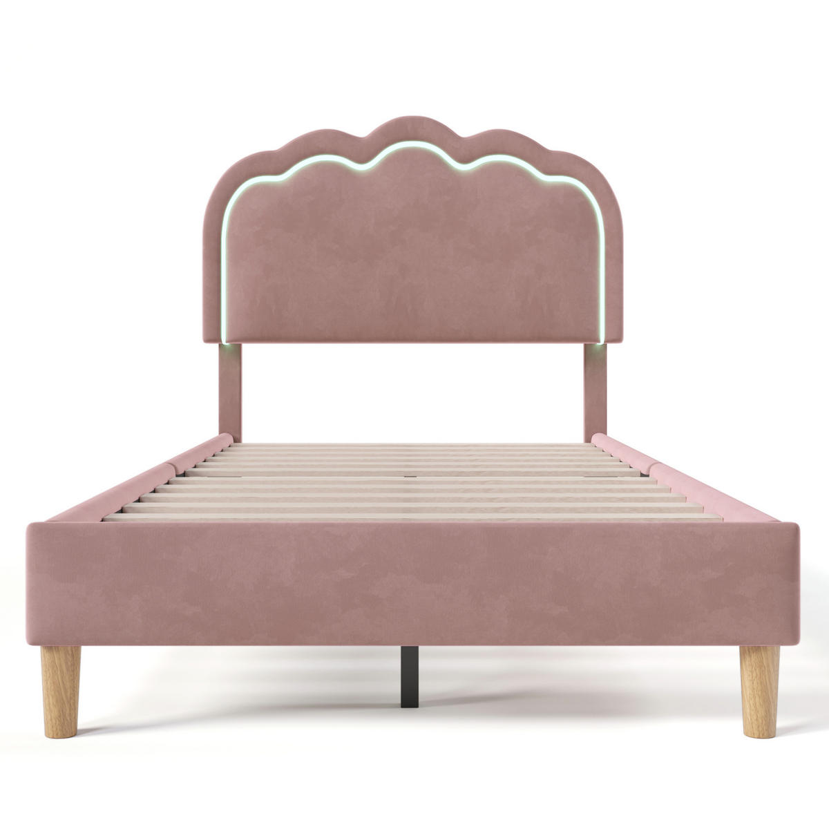POLSTERBETT 90/190 cm rosa mit LED-Beleuchtung und verstellbarem Kopfteil - Pink, Textil (90/200cm) - OKWISH